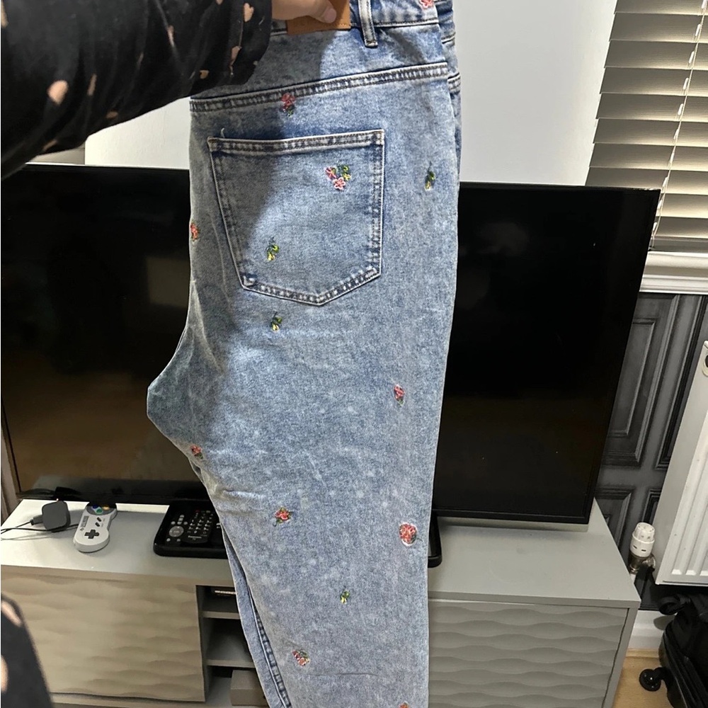Simply Be Light Blue Denim Jeans with Floral Detail